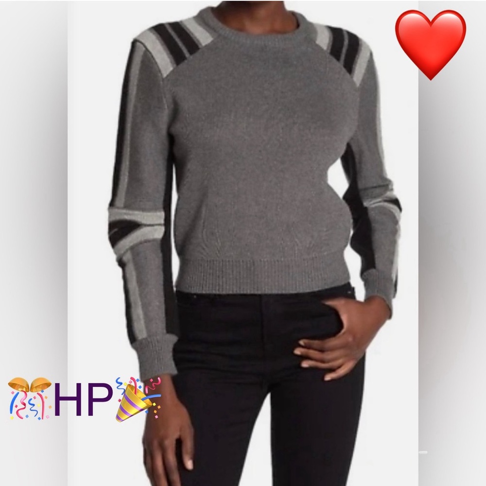 HP REBECCA MINKOFF JANICA SWEATER NWOT XS Metallic Silver Gray w/ Black